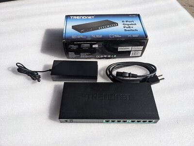 Open Box TRENDnet 8-Port Gigabit PoE+ Switch 65W PoE Power Budget 16Gbps Switch