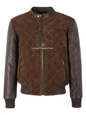 Men's Diamond Quilted Leather & Suede Casual Classic Retro Bomber Jacket James