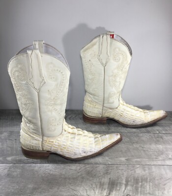 Potrero Western White Croc Embossed Leather Cowboy Pull On Mens Boots Size 7.5