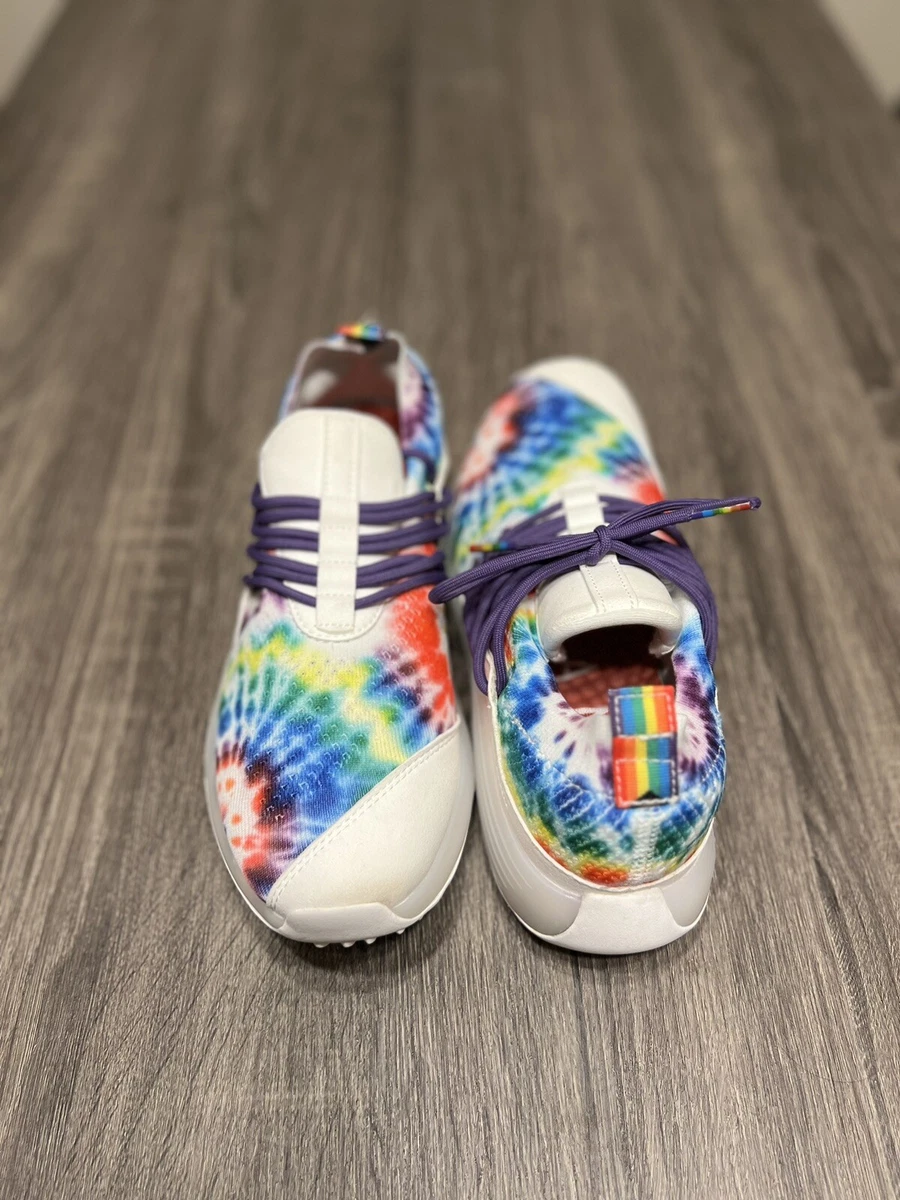 Neon tie-dye sneakers inspired by woodstock online