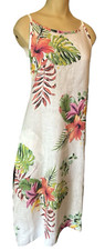 LUNGO L'ARNO 100 White Floral Linen Italy Midi Beach Coastal Hawaiian NEW