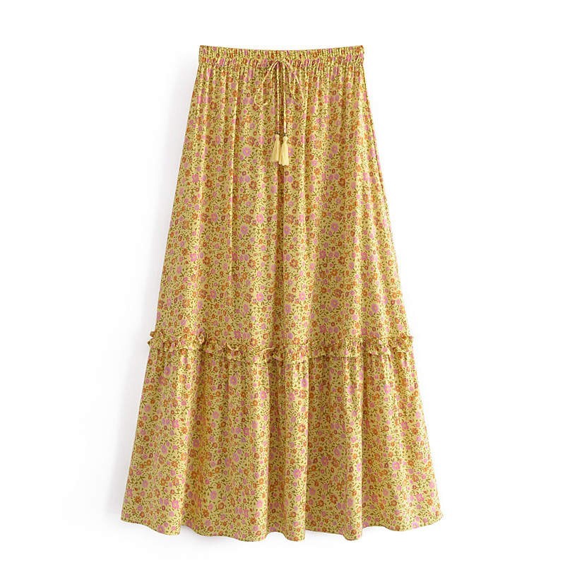 Boho floral maxi skirt size 12-14 long flowy flare summer fall hippie casual-image