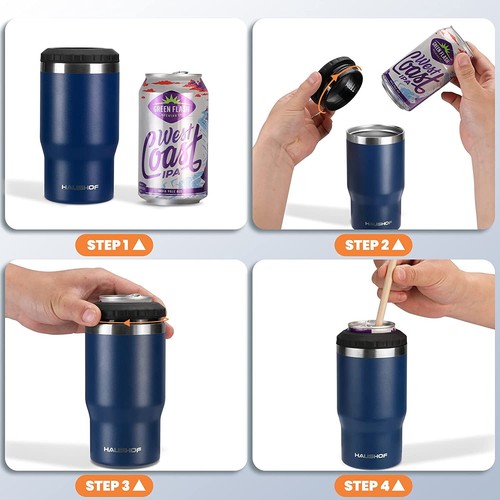 HAUSHOF 12 oz Can Cooler 4 in 1 Double Walled Can Insulator Stainless Steel Cans - Afbeelding 21 van 21