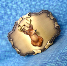 Buck Deer Stag Belt Buckle Hunter Sportsman 3D Enameled Vtg 70s Raintree .GMP117