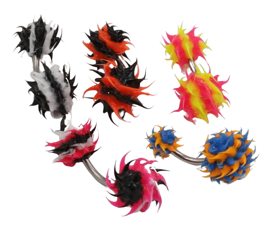 Soft Spike Belly Bar 8mm*10mm Balls Silicone Curved Steel Navel Body  Piercing UK