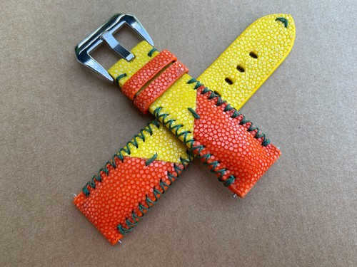 Yellow - Orange Stingray Watch Strap Band, size 22 mm with gold buckle - Picture 11 of 12