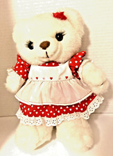 Russ Berrie teddy bear white and red dress long eyelashes made in korea