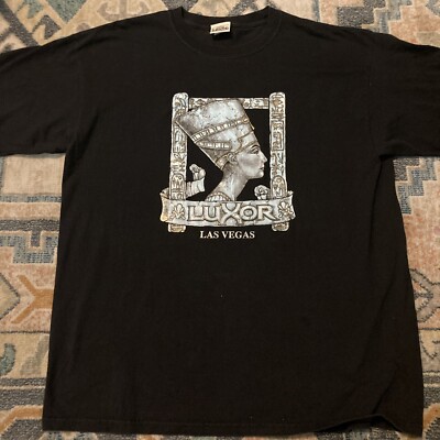 Vintage Luxor Las Vegas T Shirt Egyptian Hieroglyphics Pyramid Black XL