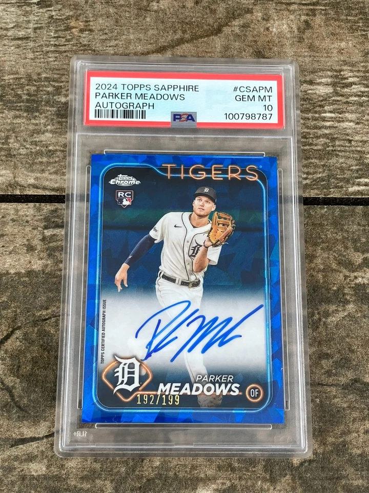 2024 Topps Chrome Sapphire Parker Meadows #/199 Auto PSA 10 GEM MINT RC Rookie - Image 3 of 3