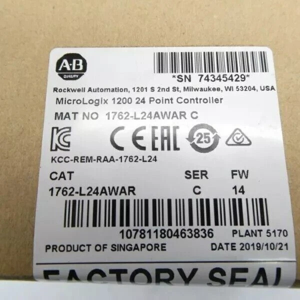 New NEW PLC 1762-L24AWAR SER C MicroLogix 1200 24 Point Controller US AB - Image 2 of 4