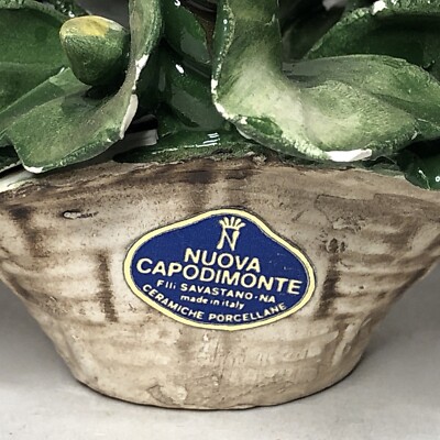 Vintage Nuova Capodimonte Porcelain Mini Basket White Pink Yellow