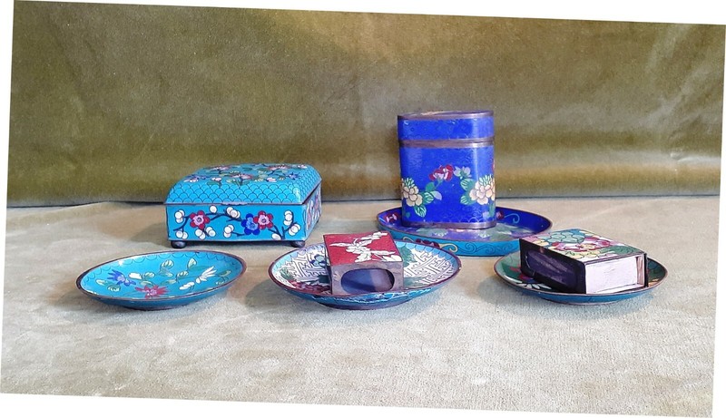Cloisonné  Smoking set Lotus Floral Design Antique