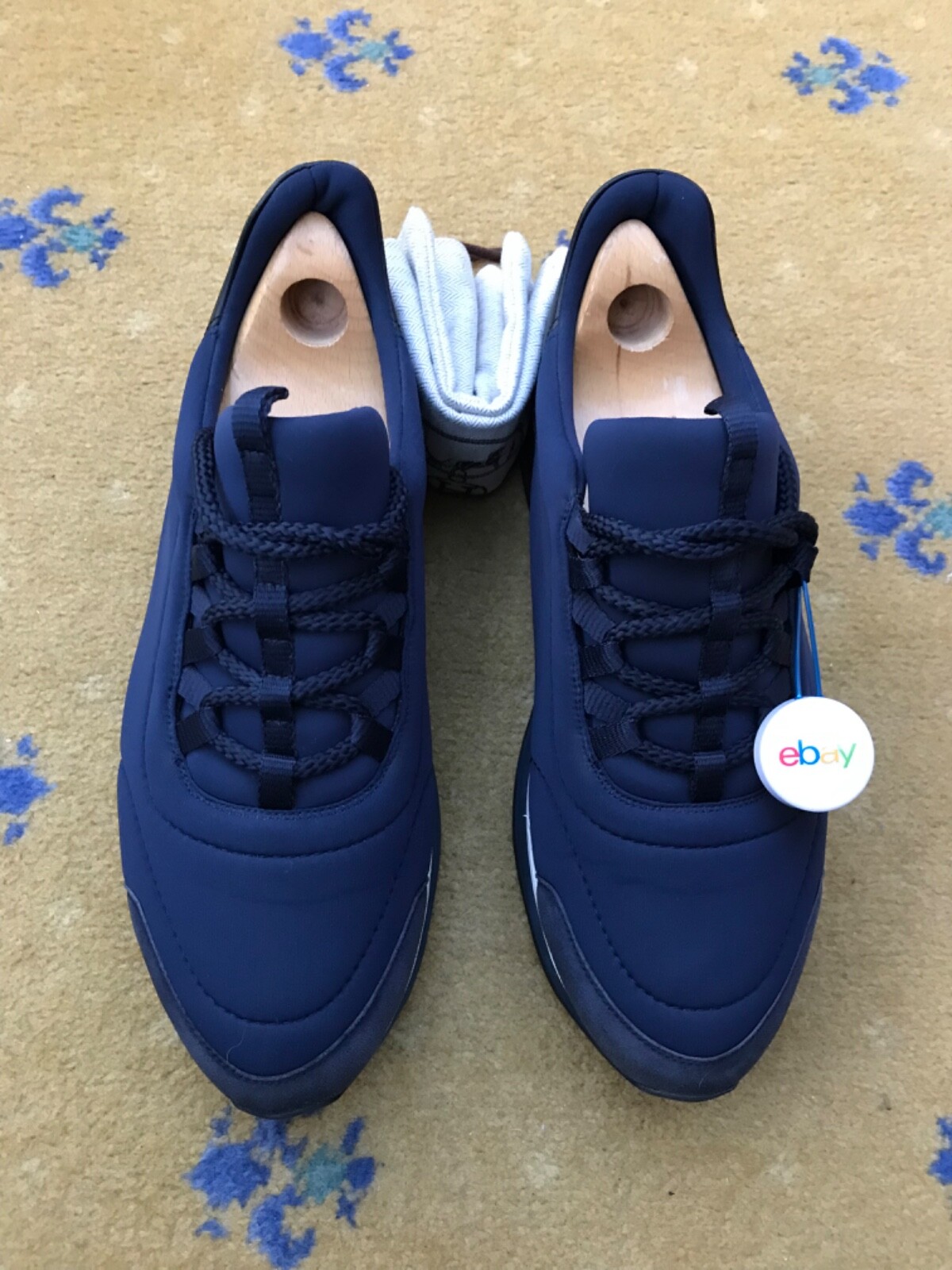 Hermes Trainers Sneaker Shoes Miles Blue Leather Suede Fabric UK 7.5 US 8.5 41.5 thumbnail 2