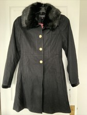 Bnwt Authentic Laundry By Shelli Segal Lovely Fur Neck Black Coat Size M