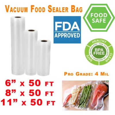 3 Rolle Vakuumversiegelung 6 " 8 " 11 " X 15.2m Foodsaver Stil Essen Beutel - Bild 1 von 4