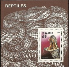 TANZANIE - BLOC FEUILLET - REPTILES - SERPENTS - NEUF SANS TRACE DE CHARNIERE.