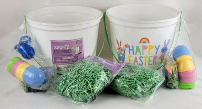 NEW Spritz 2 Prefilled HAPPY EASTER Buckets Baskets w Handle Grass Eggs Toys