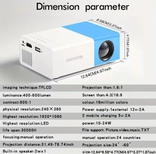 small compact projector, suitable for outdoor use, in black or yellow - Afbeelding 4 van 4