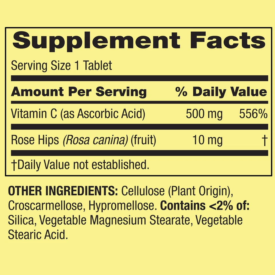 Spring Valley Vitamin C with Rose Hips Supplement, 500 mg Tablets, 100 Count - Image 2 of 4