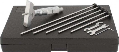 Mitutoyo 0 to 6" Range, 6 Rod, Satin Chrome Finish Mechanical Depth Micromete...