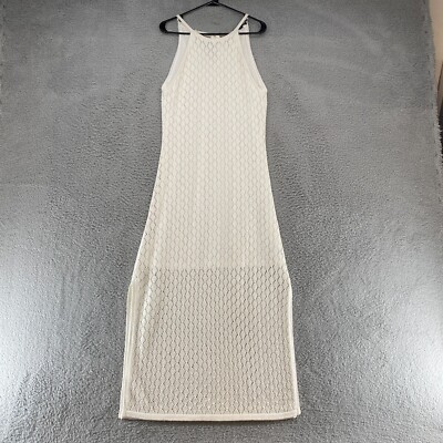 Boston Proper Crochet Maxi Dress Womens Medium High Neck Cream Beach Resort