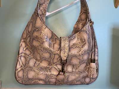 GILI Got It Love It Large Leather Snow Python Snake Slouchy Hobo Bag Tote Purse