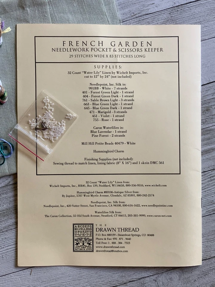 The Drawn Thread FRENCH GARDEN Scissors Keeper Cross Stitch Partial Kit - Image 3 of 4