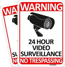 2-Pack 24 Hour Video Surveillance Sign, No Trespassing Aluminum Warning Sign,...