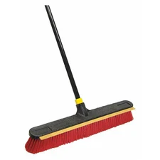 Quickie 635 Push Broom, 24 In Sweep Face, Soft/Stiff Combo, Synthetic, Red