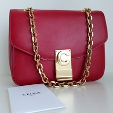 CELINE Red Leather Small C Flap Shoulder Bag