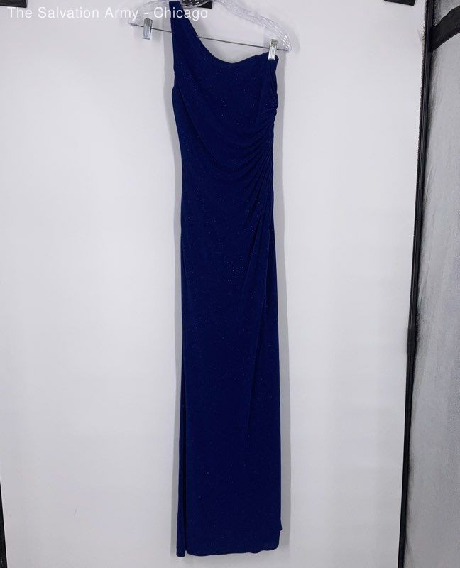 Laundry By Shelli Segal Womens Blue Glittery One-Shoulder Long Maxi Dress Size 2