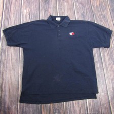 Tommy Hilfiger Polo Shirt Mens XL Blue Solid Logo Casual Short Sleeve Knit