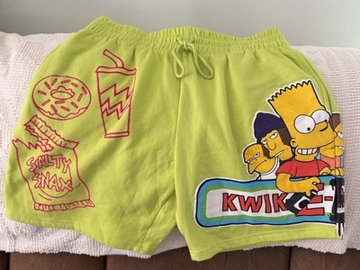 The Simpsons Bart Simpson Kwik E Bart Mart Lime Green Fleece Shorts Men s XL Vtg
