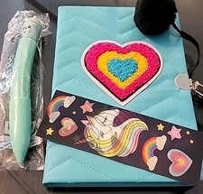 Leather Diary Journal with Lock Notepad Writing Book  Key Baby Blue Bubble Pen