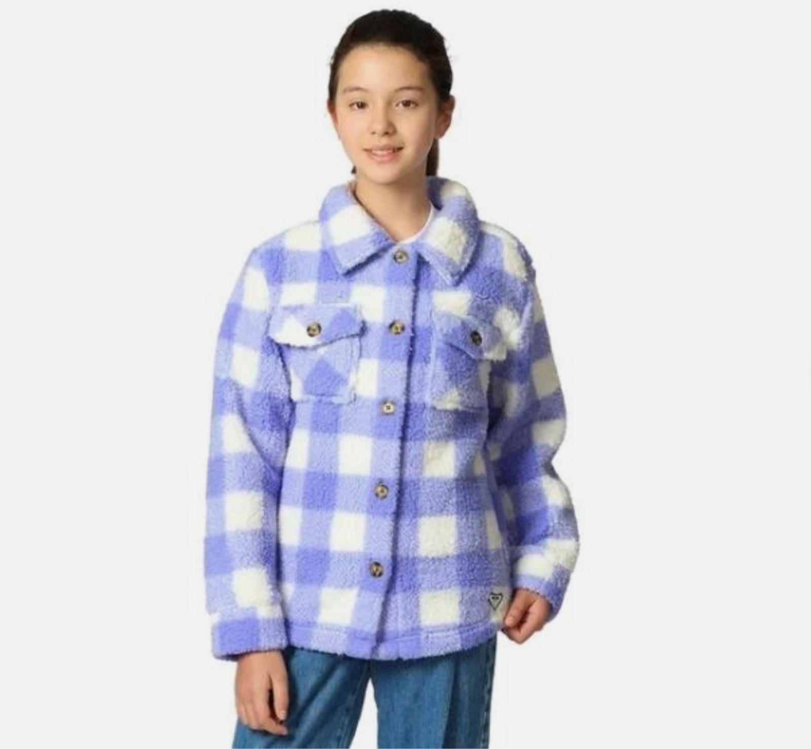 New Roxy Girl Youth Fleece Shirt Jacket, Purple , Size S(7-8)/M(10-12)