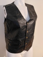 Navarre Leather Company Genuine Buffalo Leather Biker Vest Black Fringe Button L
