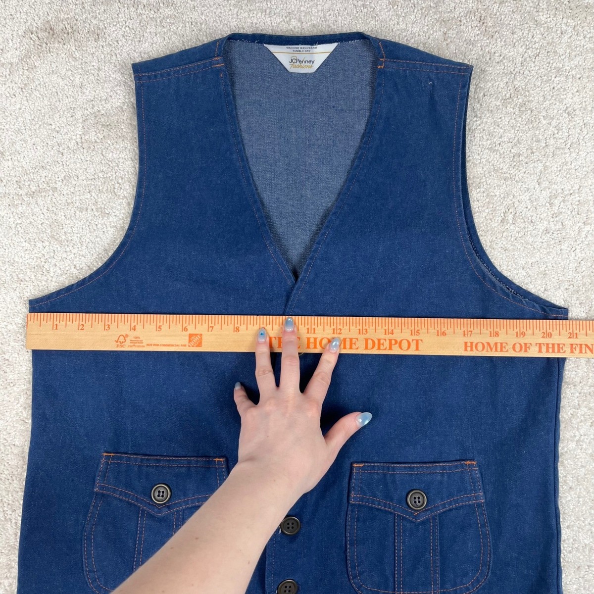 Vintage JCPenney Fashions Denim Vest Mens Blue Waistcoat Western 