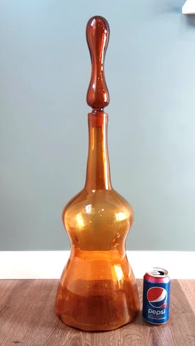 BLENKO Art Glass BIG 28" Wheat Amber # 6954 "TORSO" Decanter Bottle MYERS MCM