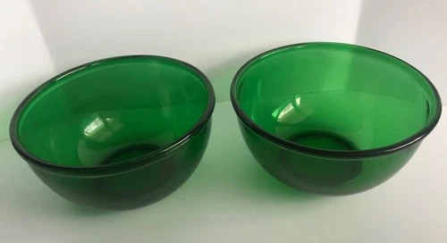 Lot Of 2 MCM Vintage Anchor Hocking Forest Green Glass Mixing Bowls 6”