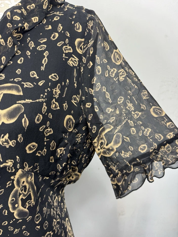 Vestido Babydoll Vintage Y2K Lapislázuli Talla Grande 100% Seda Negro Hada Coqueta Foto 4 de 4