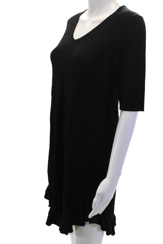 Vestido Karen Millen Para Mujer Cuello en V Manga 3/4 Plisado Volantes Negro Sólido Talla S Foto 2 de 4