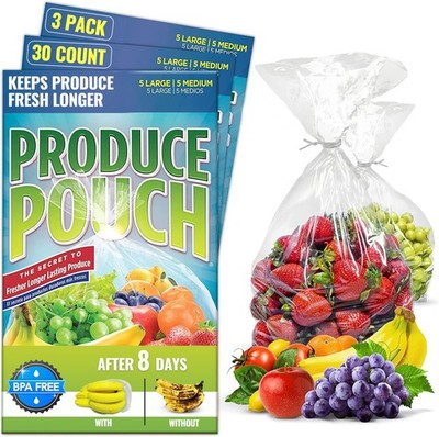 30Pack 15M, 15L  Extend Shelf Life, Reusable Produce Bags For Refrigerator, K...