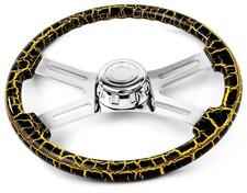 18 Yellow Steering Wheel 4 Chrome Spoke Peterbilt Kenworth Freightliner
