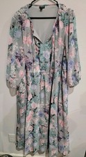 TORRID Floral Chiffon Tea Length Tie Front Dress 3/4 Sleeve Women's Plus Sz 3 3X