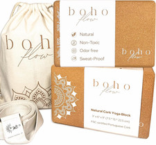 Set of 2 Cork Yoga Blocks with Strap  Large 9  x6  x3  Eco-Friendly Cork Bricks 2