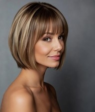 Highlight Blonde Brown Short Bob 100 Human Hair Lace Front Wigs for Women