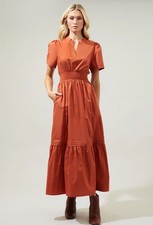 Sugarlips Belraj Poplin Maxi Dress Women’s L Rust Brown NWT