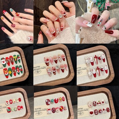Handmade Fake Nail Christmas Element Sparkling Festival Styles Press On Nail Set