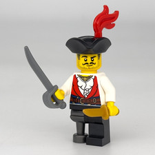 Lego Pirata Minifigura Swashbuckler con Espada y Cuchillo Pluma Roja BAM - NUEVO