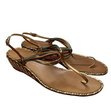Bologna Figli Italian Leather Strappy Copper Stripe Sandal 7.5 Beachy Wedge